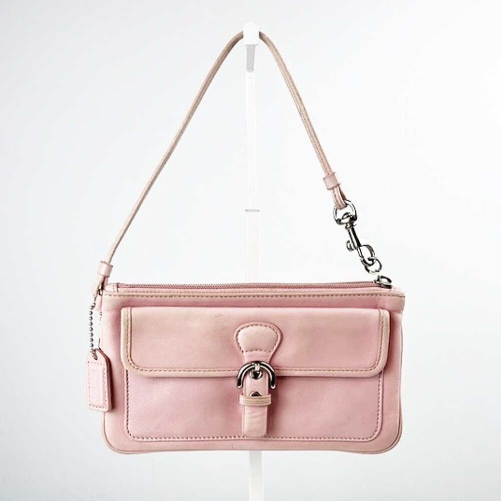 Coach Soho Buckle Baby Pink Buttery Soft Leather Signature Monogram Y2K Wristlet